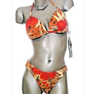 Tropical Jungle BIKINI 2 Pc Swimsuit Swim Floral Leopard Body ID Womens 14 NEW